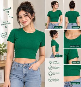Green Ribbed Cropped Top