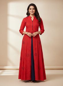 Red Embroidered Kurta