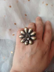 Boho antique brass Flower Dangle Ring