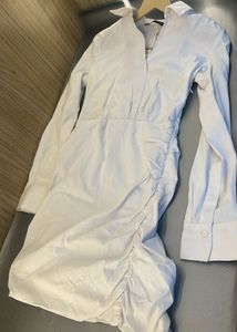 Zara White Ruched Mini Dress