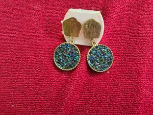 Stunning Blue Druzy Round Earrings