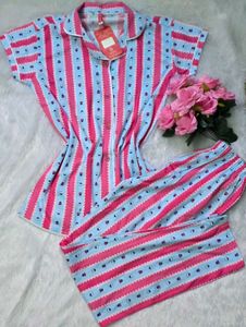 Pink & Blue Printed Pajama Set | Cute Nightwear Co