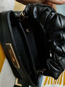 Chic Black Handbag with Scrunchie Handle