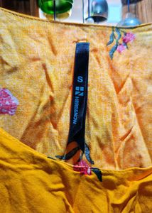 Yellow Floral Kurta Set with Tassels crop top