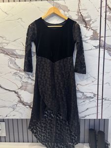 Elegant Black Velvet & Mesh Dress