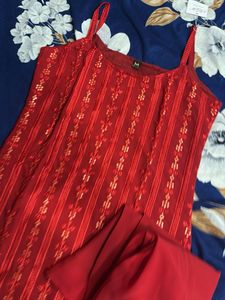 Red Embroidered Kurta Set