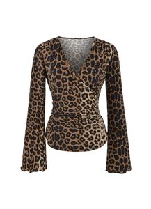 SAVANA Leopard Print Ruched Wrap Top