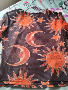 Savana Sheer Sun and Moon Print Top,(size-xs)