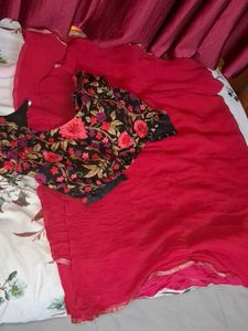 Beautiful Red Saree with Embroidered Blouse