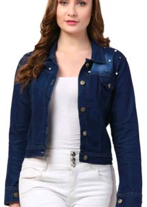 Stylish Denim Jacket with Pearl Embellishments