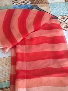 chiffon lehriya saree red peach