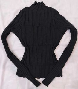 Black Ribbed Mock Neck Top
