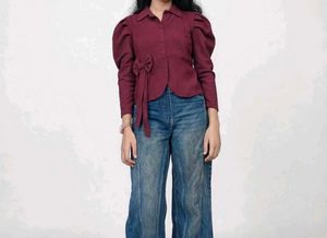Stylish Puff Sleeve Bow Top