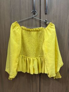 Chic Yellow Smocked Puff Sleeve Top