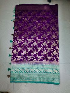 New Model Purple💜sea Green Big Border Saree