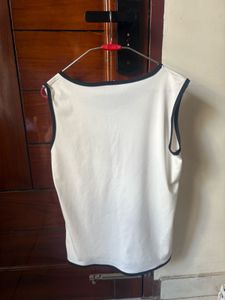 2 White Ribbed Square Neck T-Shirt