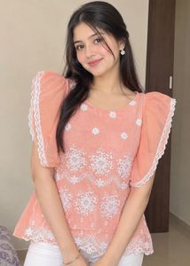 Peach Embroidered Kurti Top