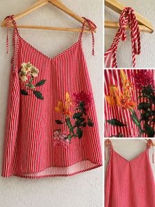 Red Striped Floral Cami Top