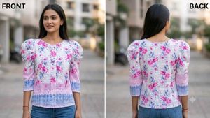 Floral Chikankari Puff-Sleeve Cotton Top