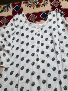 White Kurta with Green Print