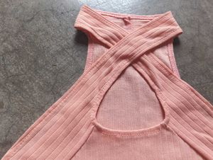Peach Ribbed Cross-Neck Top 🎀
