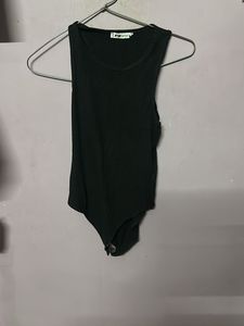 Sleek Black Ribbed Bodysuit Top