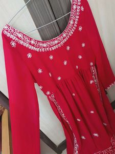 Poshak Hub High Slit A-Line Kurti Set In Pink (NEW