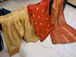 Orange Kurta Set with Golden Pants