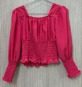 Vibrant Pink Smocked Square Neck Top