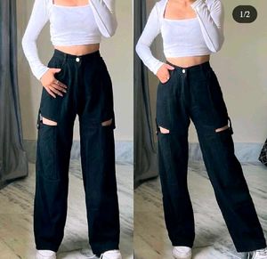 Black Thigh Cut Jeans