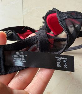 Red-black Lace Trimmed Push-Up Bra