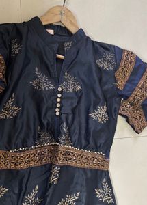 Elegant Navy Blue Embroidered Gown