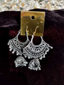 Boho Oxidized Silver Jhumka Earrings