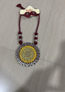 Navaratri special Boho Yellow Mandala Necklace & E