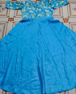 Stunning Sky Blue Floral Print Gown