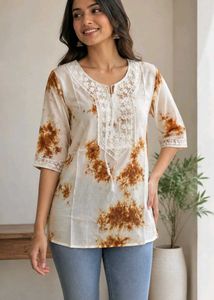 Boho Tie-Dye Kurti with Lace Detail