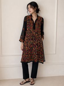 Chikankari Embroidered Black Kurta XL