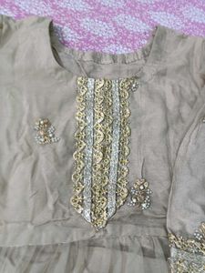 Beautiful Nude A Line Frock Set With Bottom