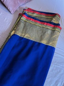 Blue &amp; Gold Sari with Gota Border