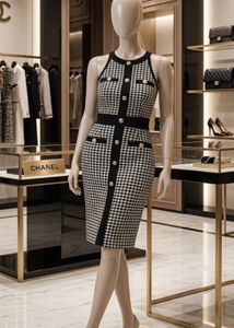 Elegant Houndstooth Button Dress