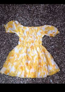 Chic Yellow Floral Print Mini Dress