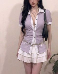 Striped Puff Sleeve Button-Up Shirt