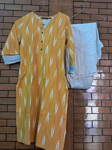 Yellow Ikat Print Kurta Set sale fix rate