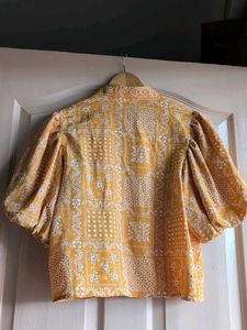 Unique Puff Sleeve Yellow Crop Shirt