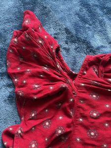 Red Floral Ruffle Top