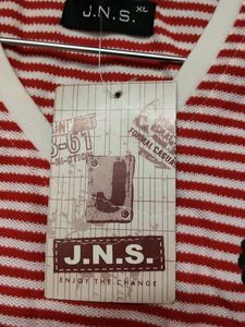 Red &amp; White Striped V-Neck Top