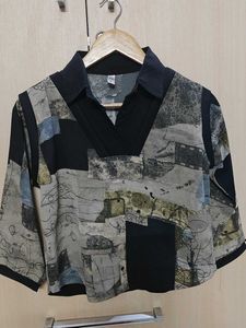 Unique Patchwork Collared Cropped Top