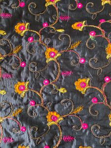 Embroidered Black Silk Saree