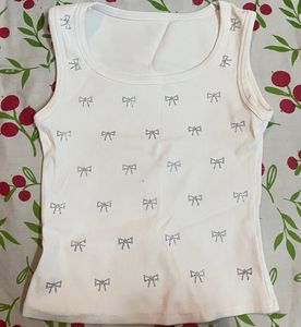White Tank Top with Rhinestone Bows