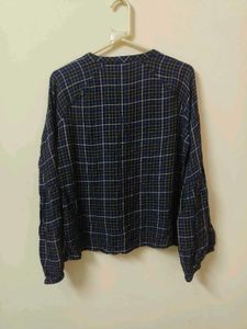 Blue Plaid Long Sleeve Top